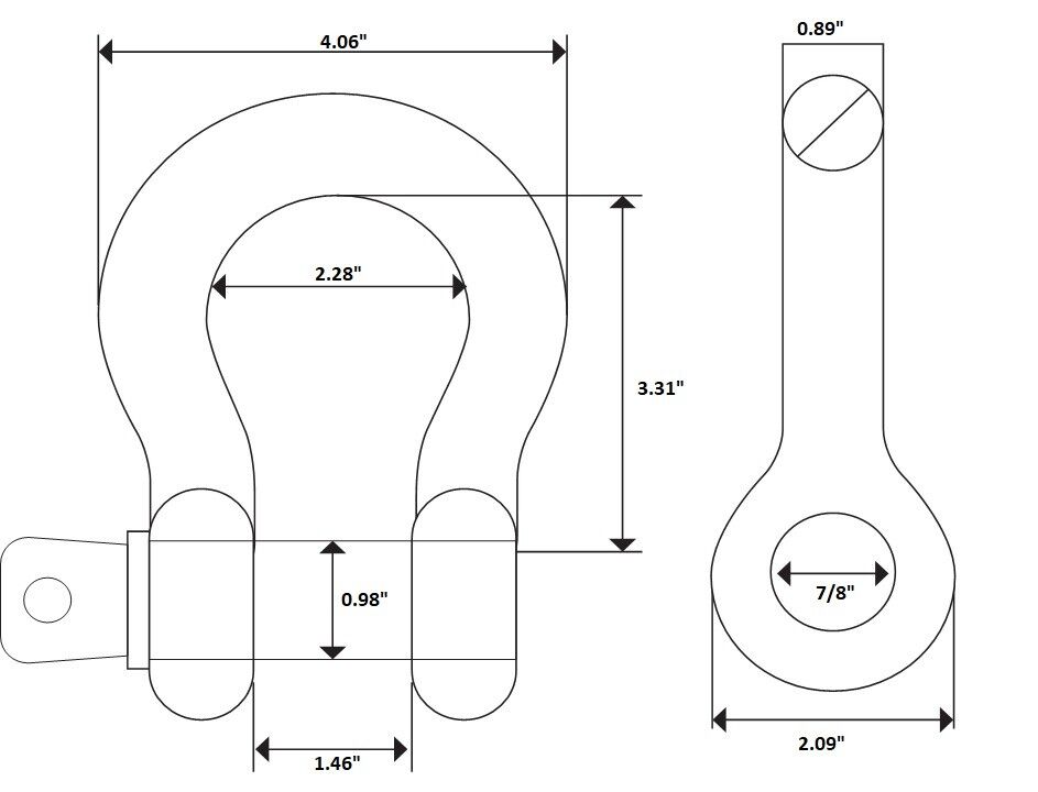 7/8" BLACK D-Ring Bow Shackle Screw w 1" Pin Clevis Rigging Hummer Towing 6.5Ton