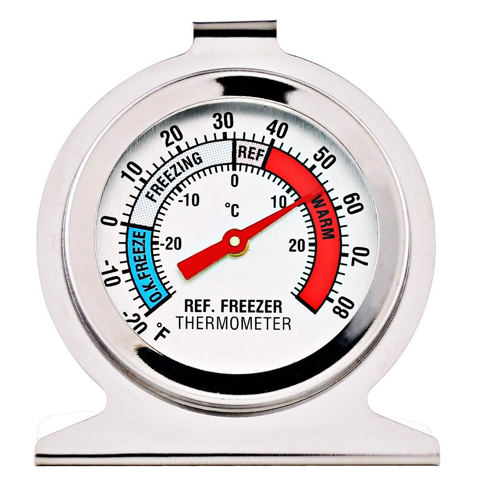 2 Pack Refrigerator Freezer Thermometer Large Dial Analog Multicolor, Silver