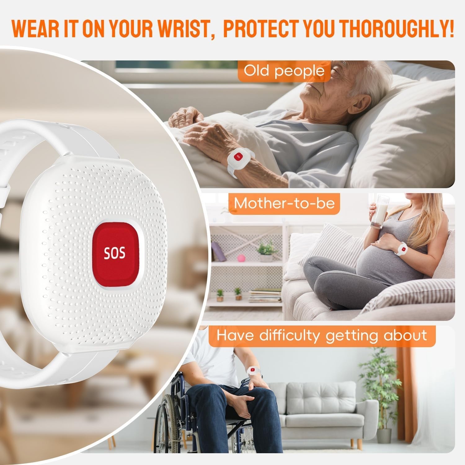 Wireless Caregiver Pager Life Alert System for Seniors No Monthly Fee, Wi-Fi APP
