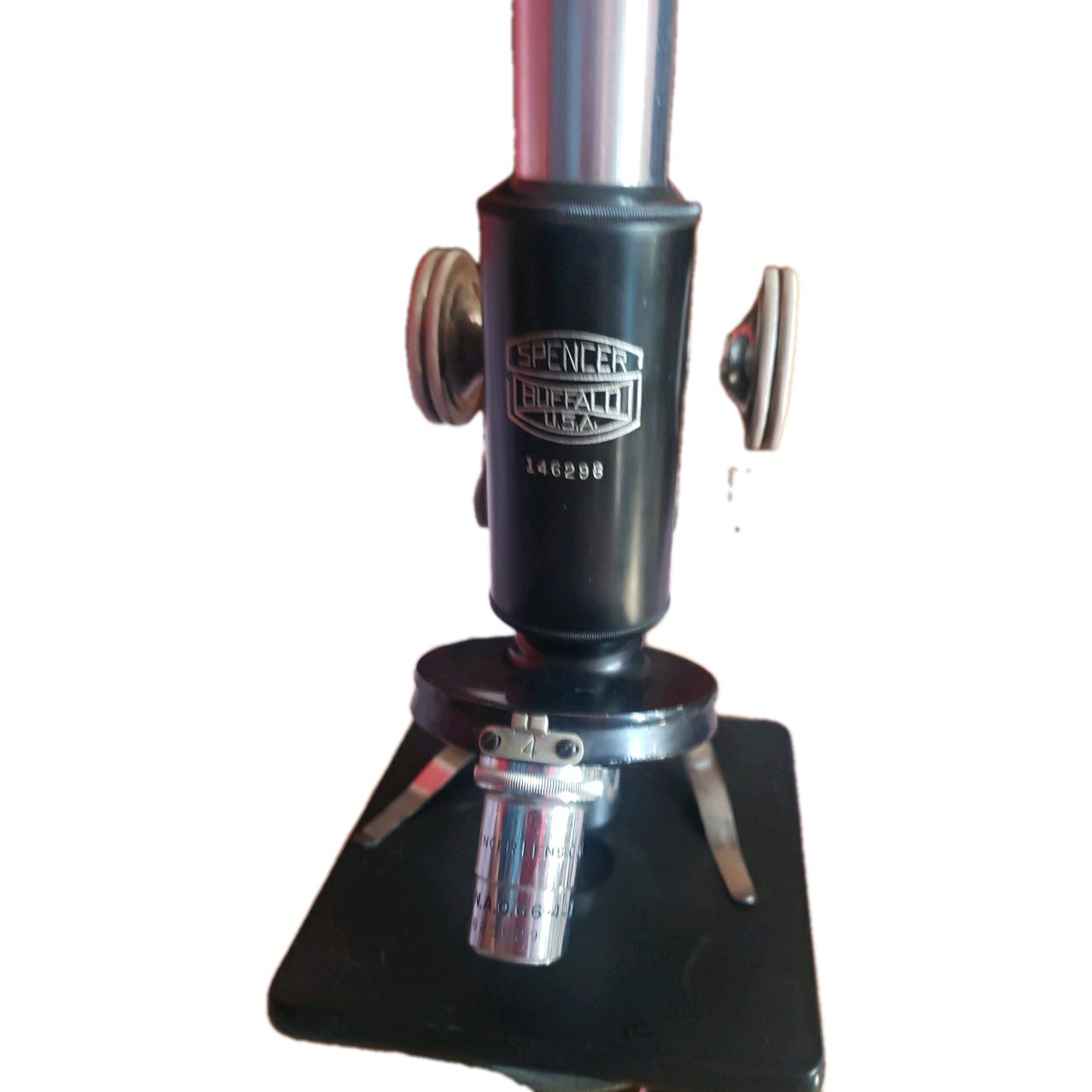 Vintage Microscope Spencer 146298 W/ 2 Lenses 623629 & 268173 Eyepiece 10x