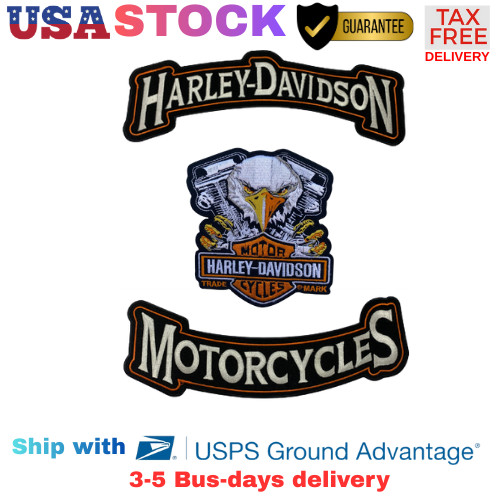 Harley-Davidson 3-Pc Rocker Patch Set Eagle Snatch Embroidered 12" Iron-On