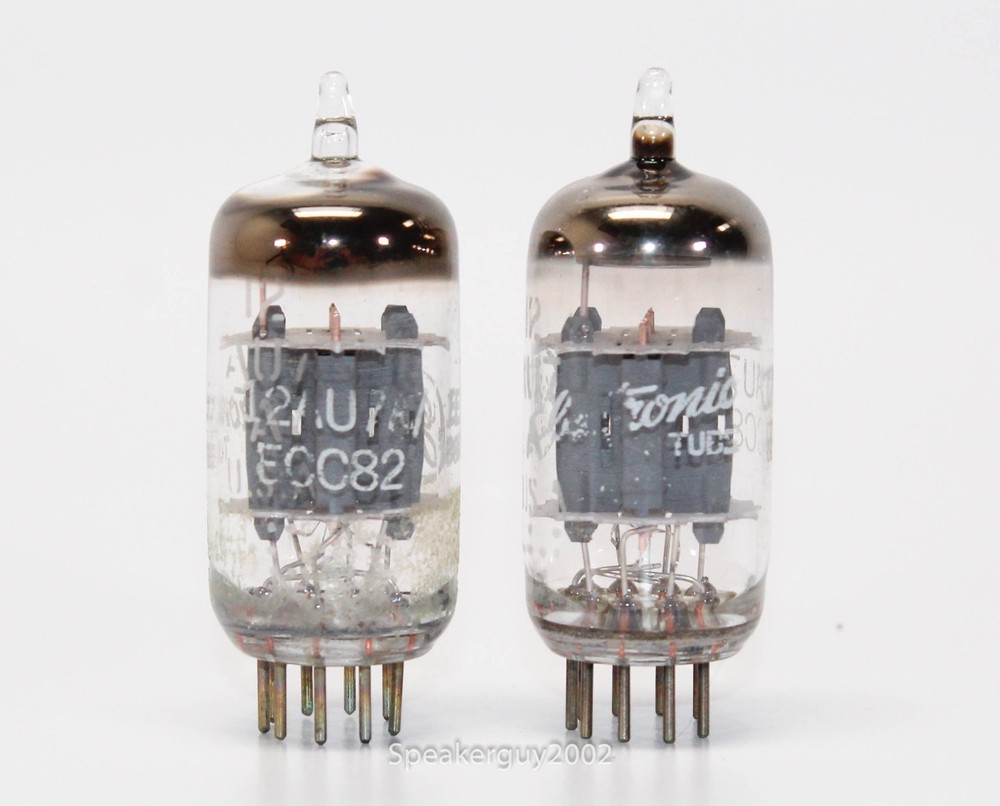 2 - GE 12AU7A ECC82 Vacuum Tubes / Short Gray Plates - O Getter -- CS8
