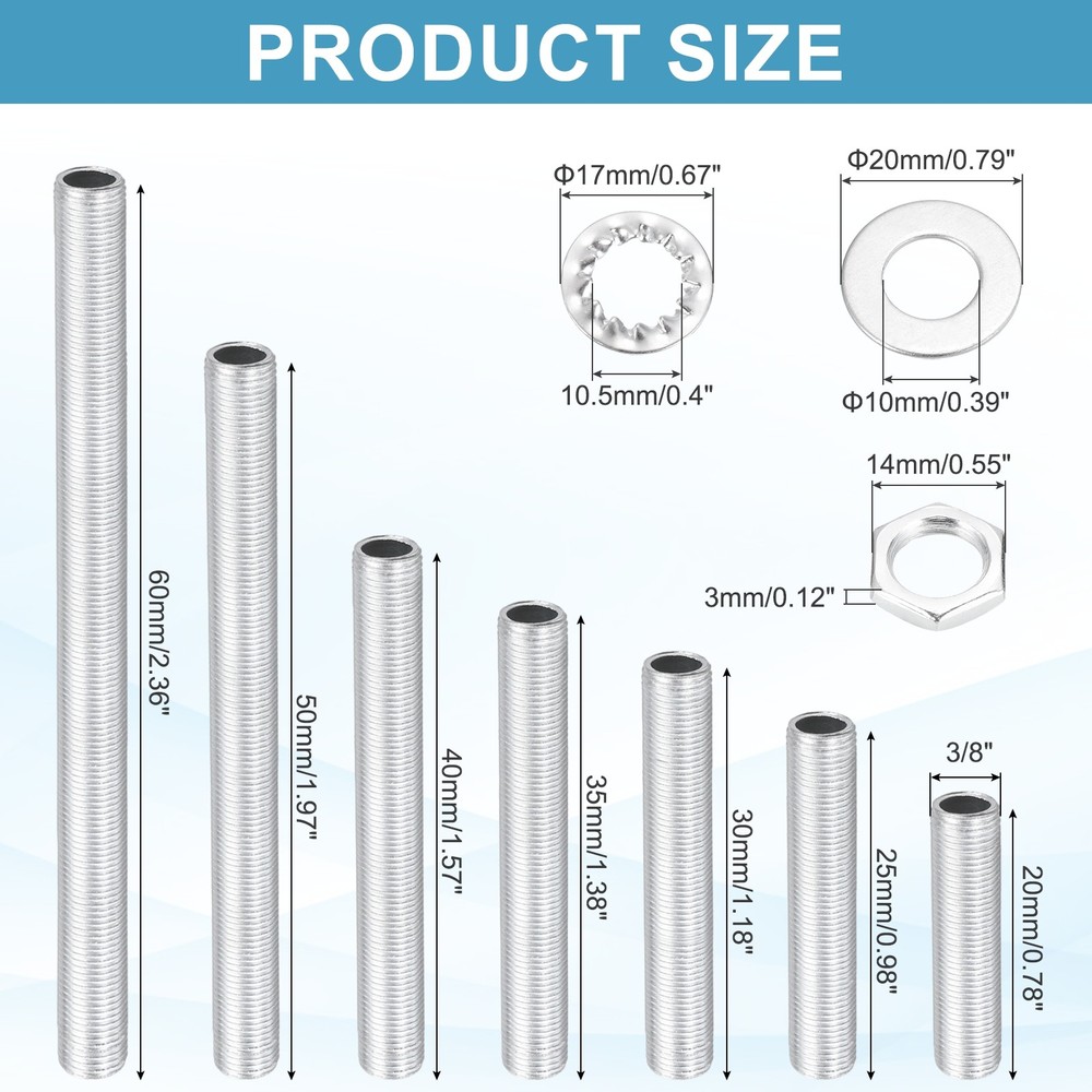 112Pcs 1/8IP Lamp Pipe Kit with Lock Nuts Washers for Assembly, Silver