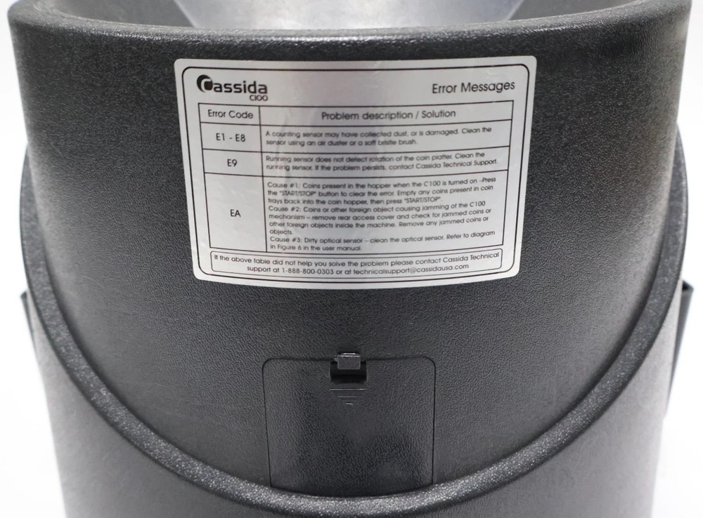 Cassida C100 Digital Coin Counter Sorter Machine 110V Black READ! E3 & E9 ERROR