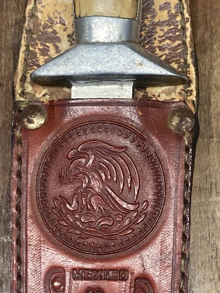 Vintage Hand Engraved Double Eagle Head Silver Mexico Dagger