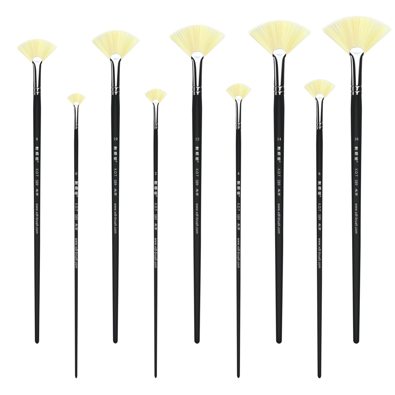 XDT#589 Fan Art Brush Set 9pc #0#2#4#6#8#10#12#14#16 Soft Nylon Watercolor