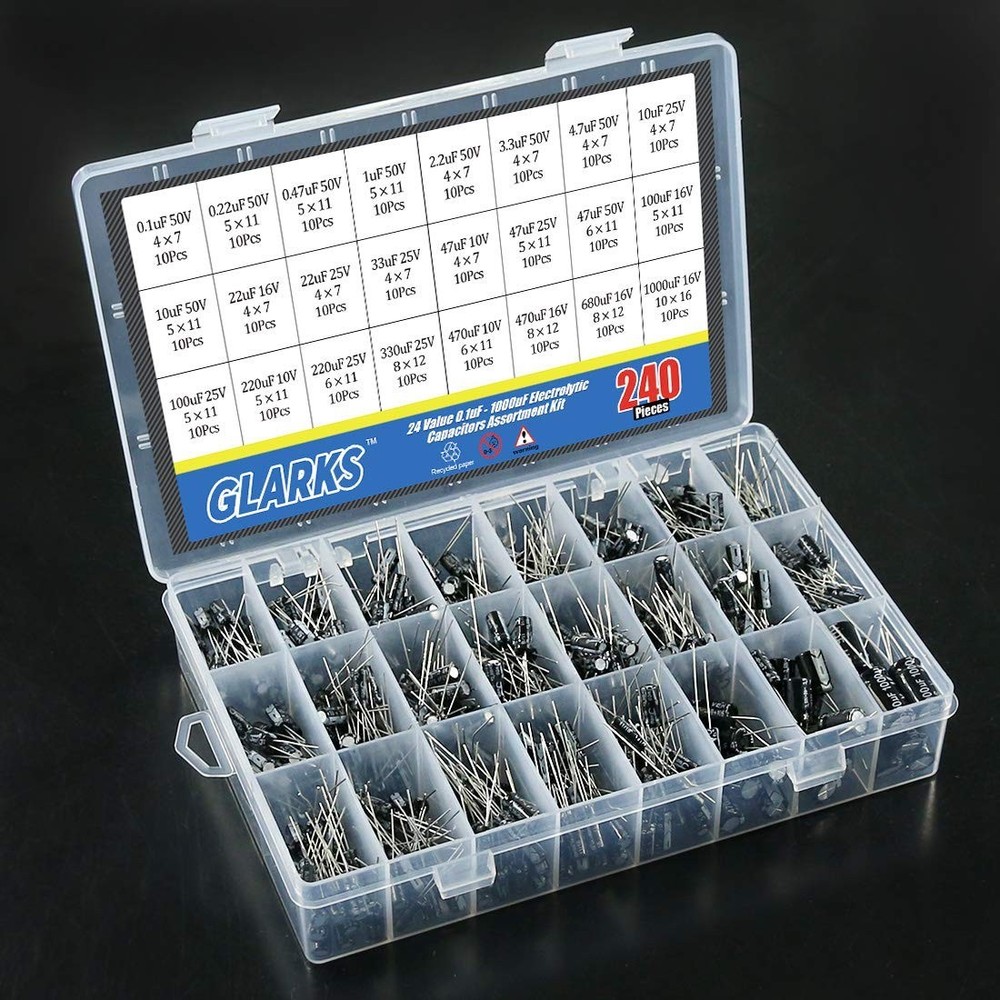 Comprehensive 240Pcs Assorted Capacitor Kit - 0.1uF to 1000uF for Electronics