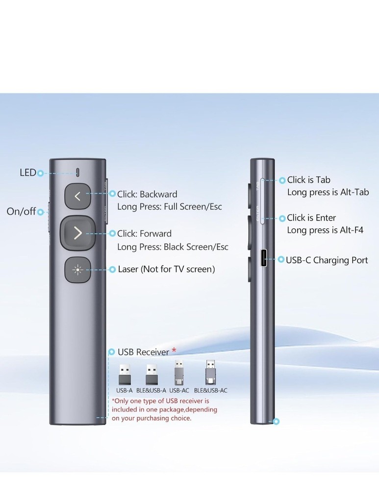 Norwii N95 Pro Presentation Clicker Digital Pointer Wireless USB-A GREEN