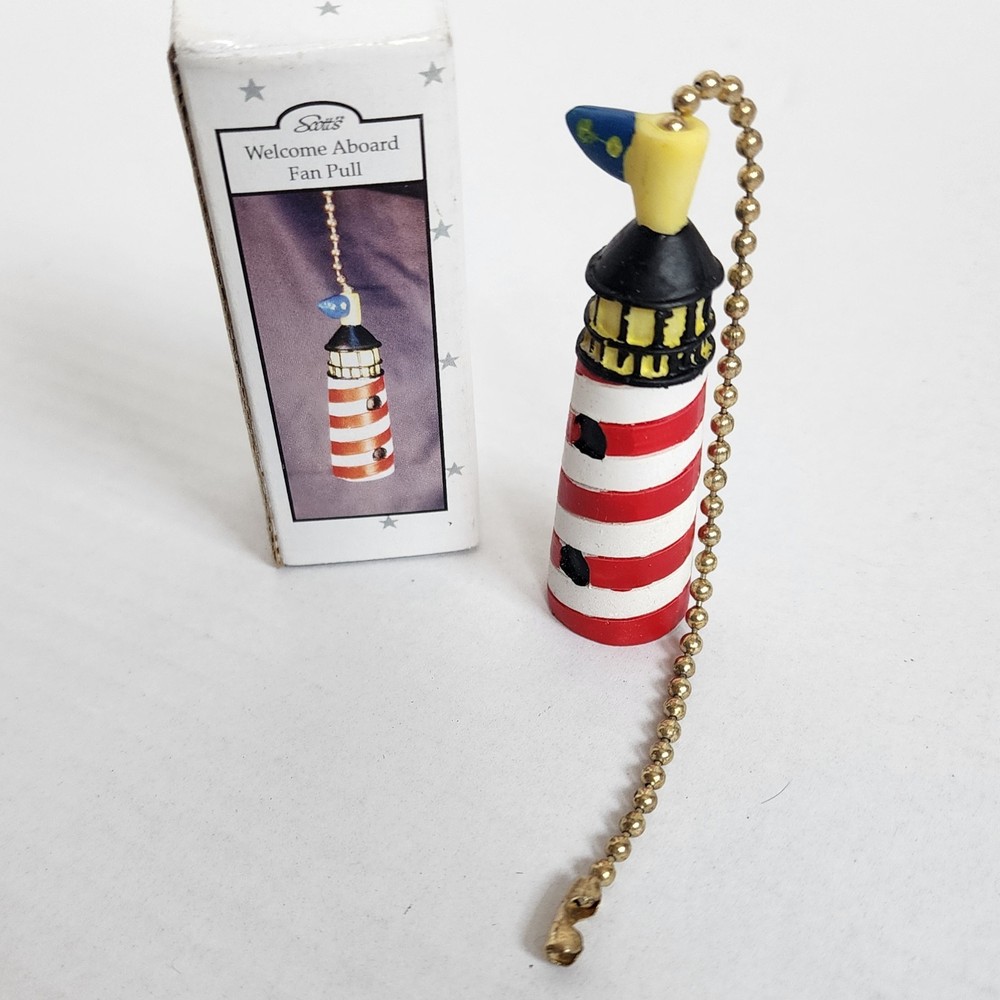 Striped Lighthouse Fan Pull Red White Yellow Carol Eldridge 8 Inch