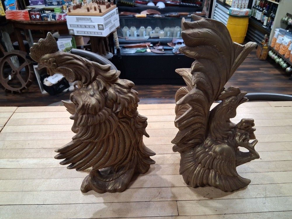 Vintage Ceramic Fighting Roosters Bookends Pair