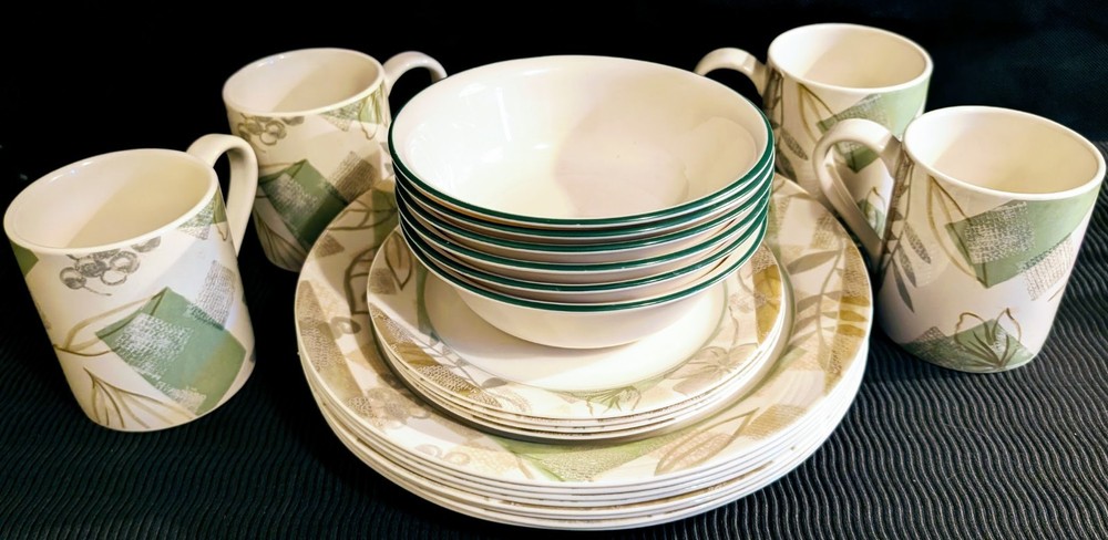 SET CORELLE TEXTURED LEAVES  18 pc Dinnerware set +extras