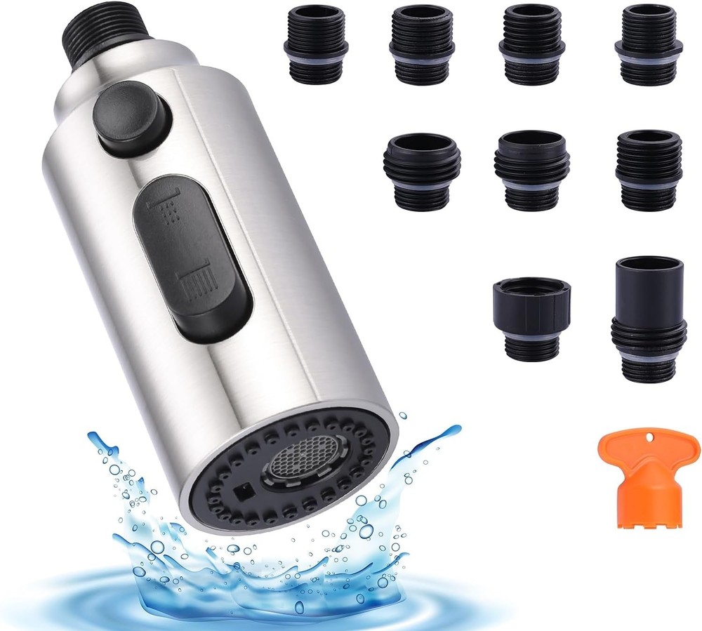 Pull Down Faucet Sprayer Head Replacement, Brushed Nickel 3 Function Pull Out