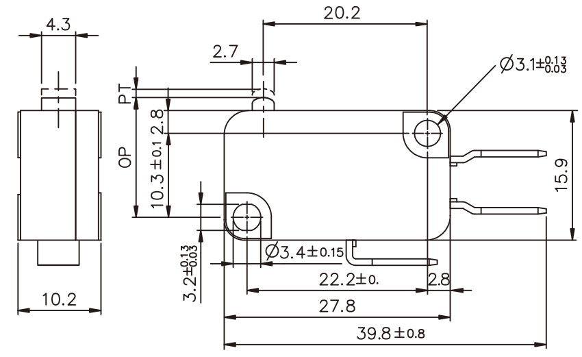 tend TMV210-C Micro Switch Push Button Type 21A 1C(com bottom terminal #250)