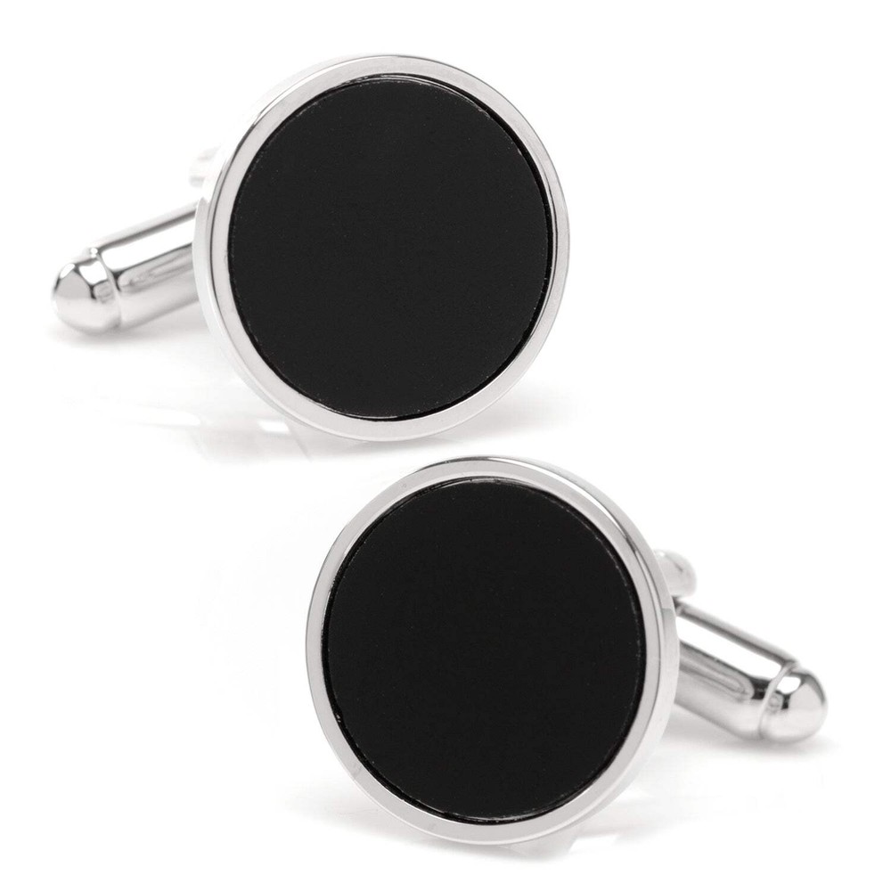 Round Silver Cufflink with Onyx Inlay