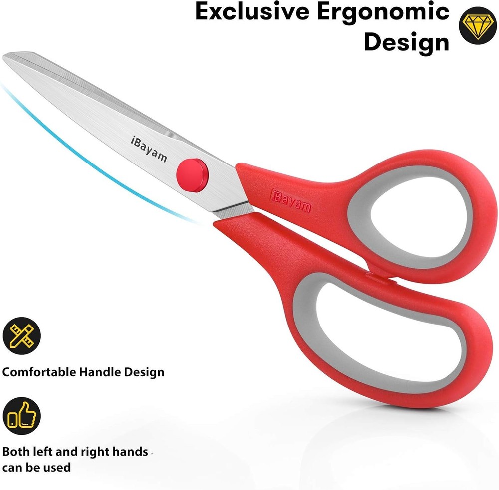 Scissors, 8" All Purpose Scissors Bulk 3-Pack, Ultra Sharp 2.5Mm Thick Blade Sh