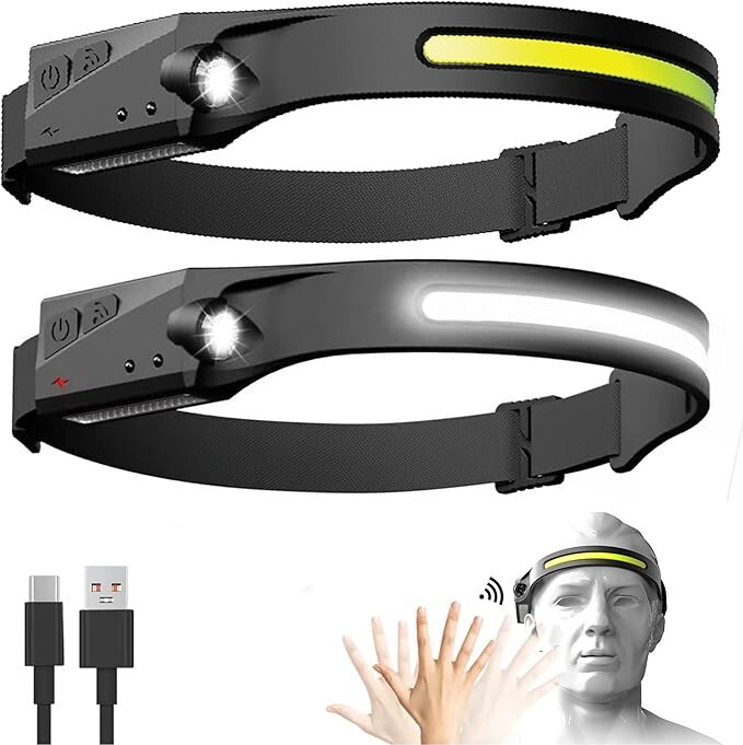 VYANLIGHT Rechargeable LED Headlamp 2-Pack - Waterproof, COB Sensor Light