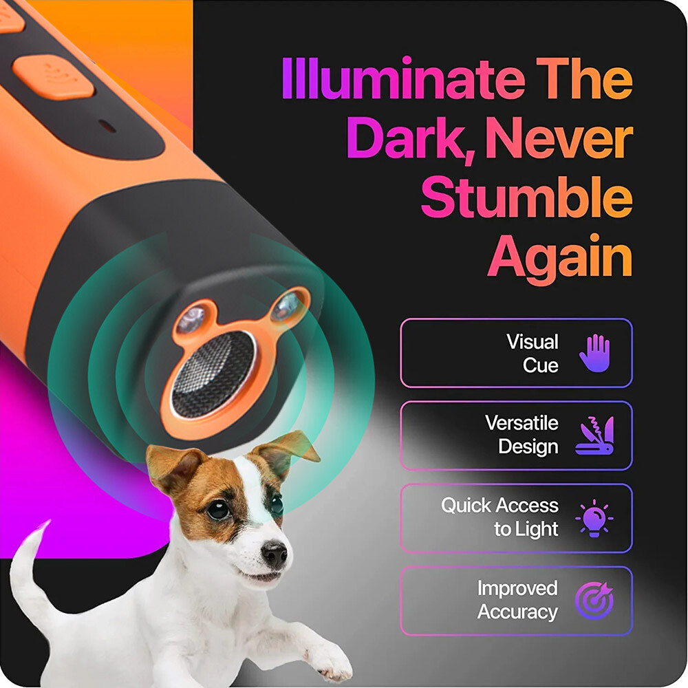 Handheld Ultrasonic Dog Training Anti-Barking Deterrent Silencer Flashlight 50Ft