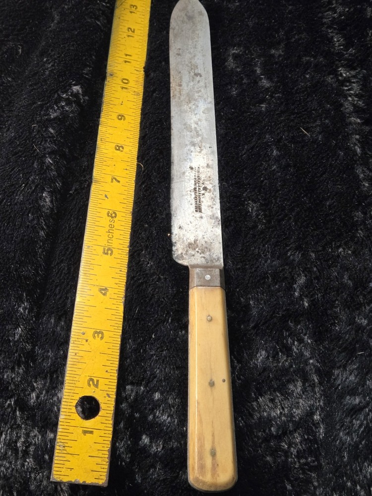 Antique William Harmar & Co Sheffield Kitchen Bread Knife 1800s Polished Wood