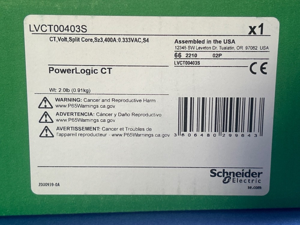 Schneider Electric LVCT00403S Power Logic Current Transformer 400A New