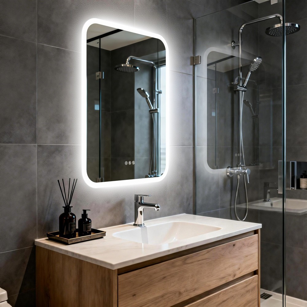 Rectangle LED Bathroom Mirror w/ Bluetooth Speaker Dimmable 3 Colors Wall Mirror