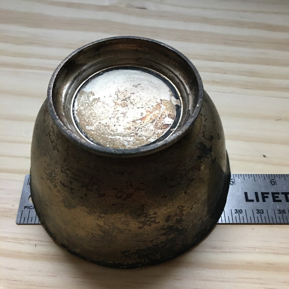 Vintage 1980s Silver Plated Small Bowl 5"D x3"H w/ Red enameled inside Tarnished