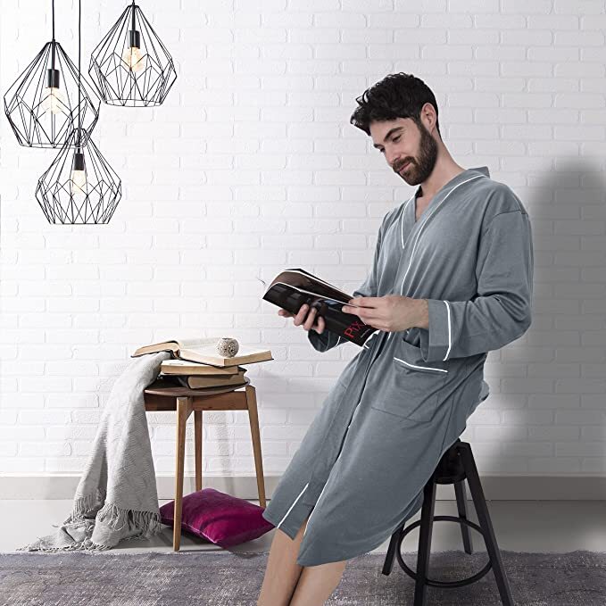 Bathrobe For Mens Knit Robe Lightweight Summer Cotton Blend Bathrobe NY Threads