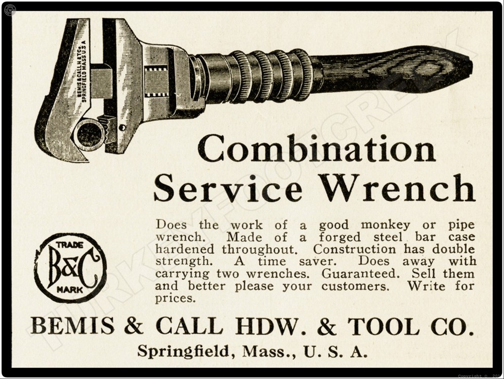 Bemis & Call Combination Service Wrench 9" x 12" Metal Sign