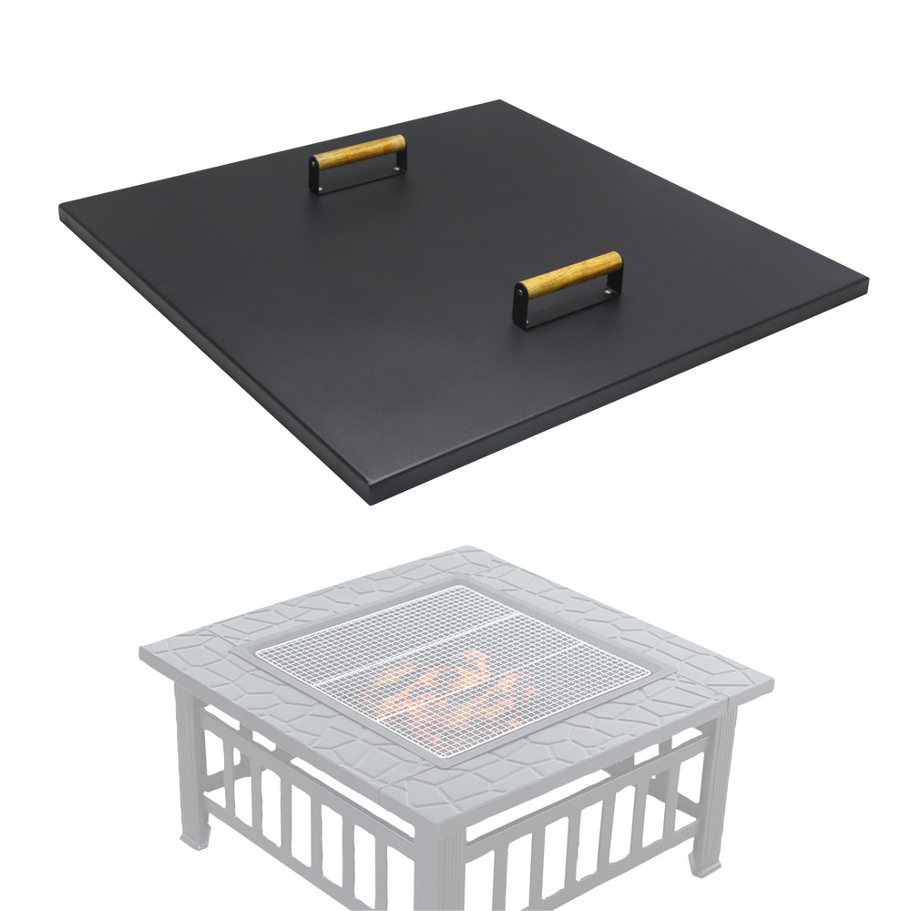 FEBTECH 30" Square Fire Pit Snuffer Lid for 28" FirePit with Wooden Handles