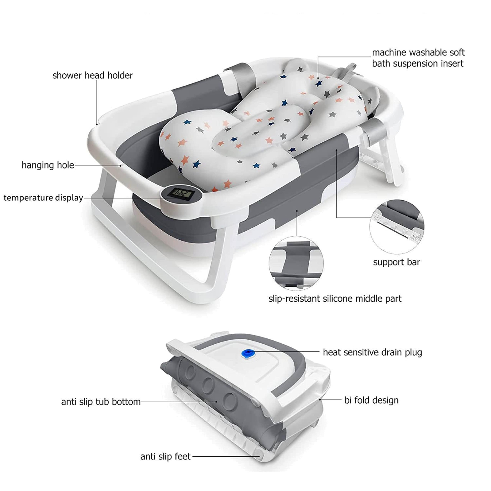 Foldable Baby Bath Tub Collapsible Newborn Safety Infant Shower Bathtub New