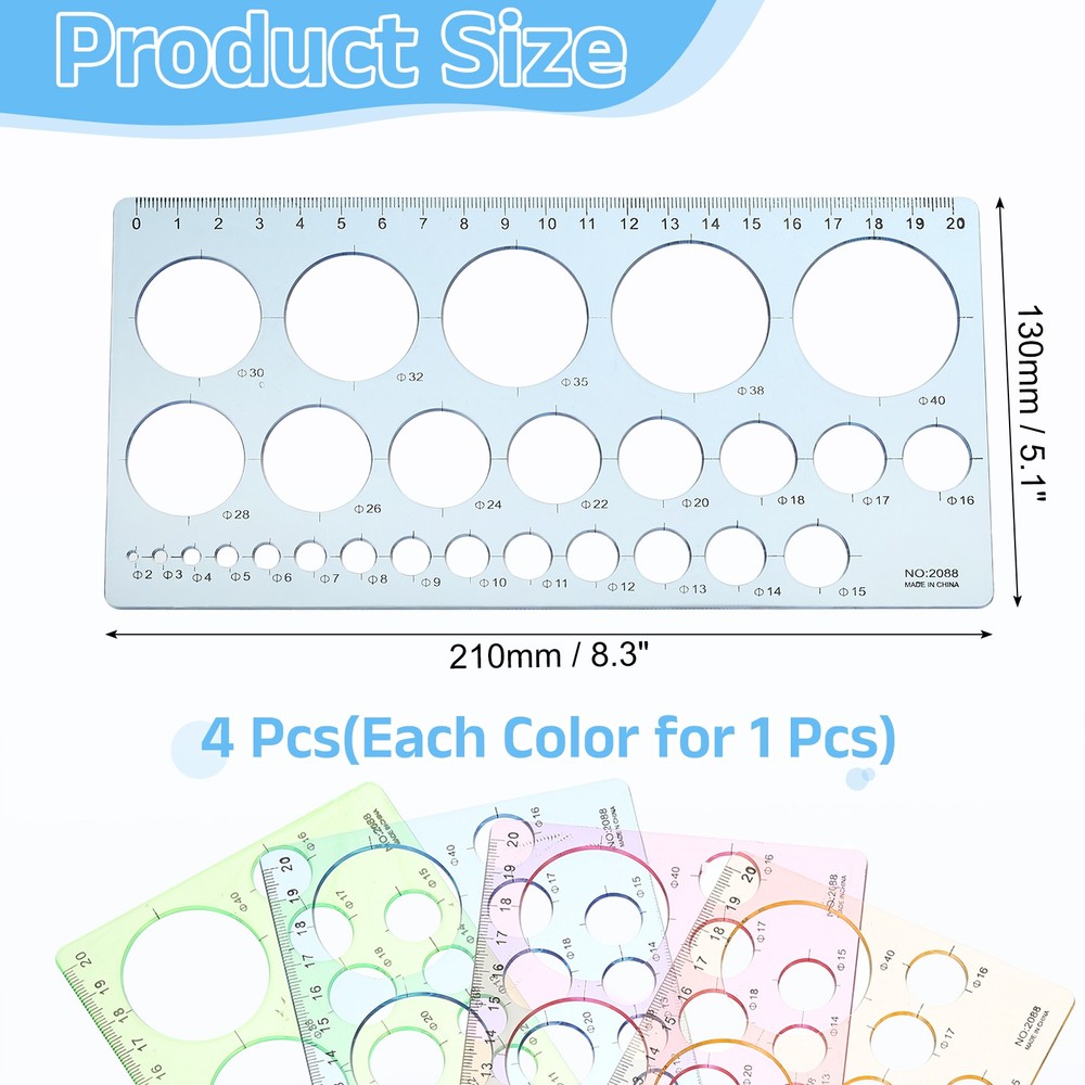 4Pcs Circle Template, Circle Stencils Measuring Measuring Rulers Geometry Tools