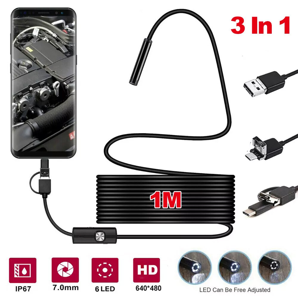 7mm Waterproof USB Type-C Endoscope Borescope Snake Inspection Camera Android/PC