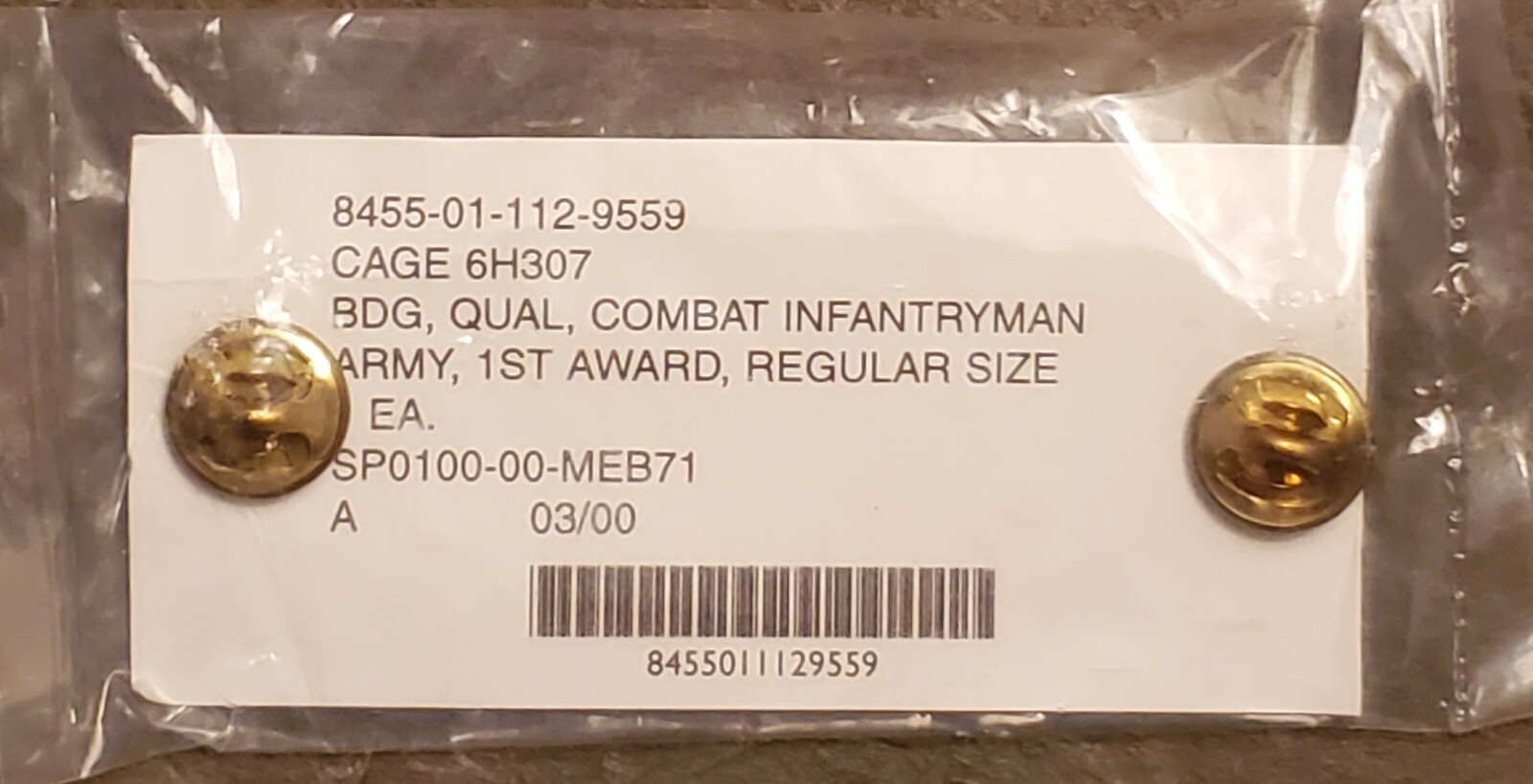 US Army CIB Combat Infantryman Badge dress Qualification 1st award Reg 3.25" VTG