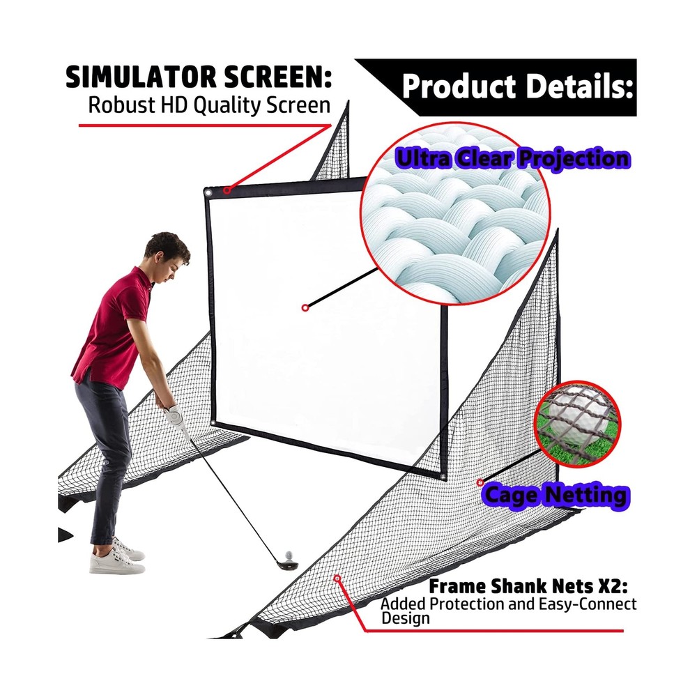 Obokidlyamor Golf Simulator Impact Screens Installed on Golf Hitting Net Fram...