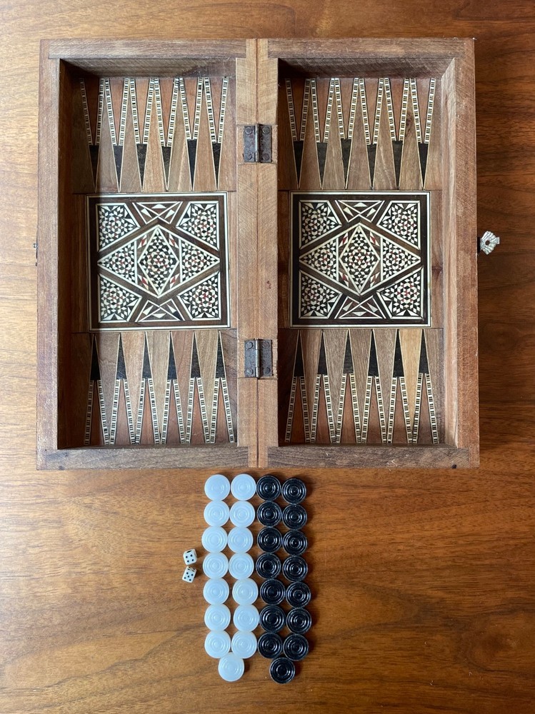 Antique Inlaid Backgammon/Checkers Board With Middle Eastern Design