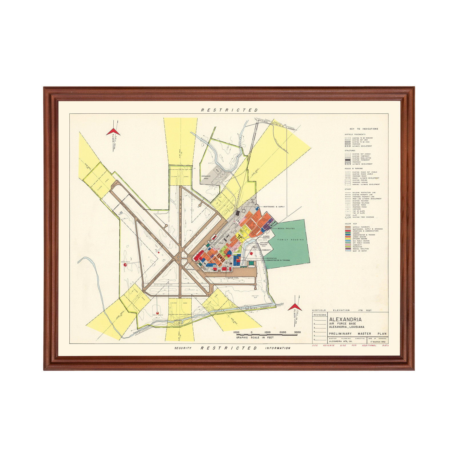 Old Map of Alexandria Air Force Base, LA 1952 - Vintage Alex