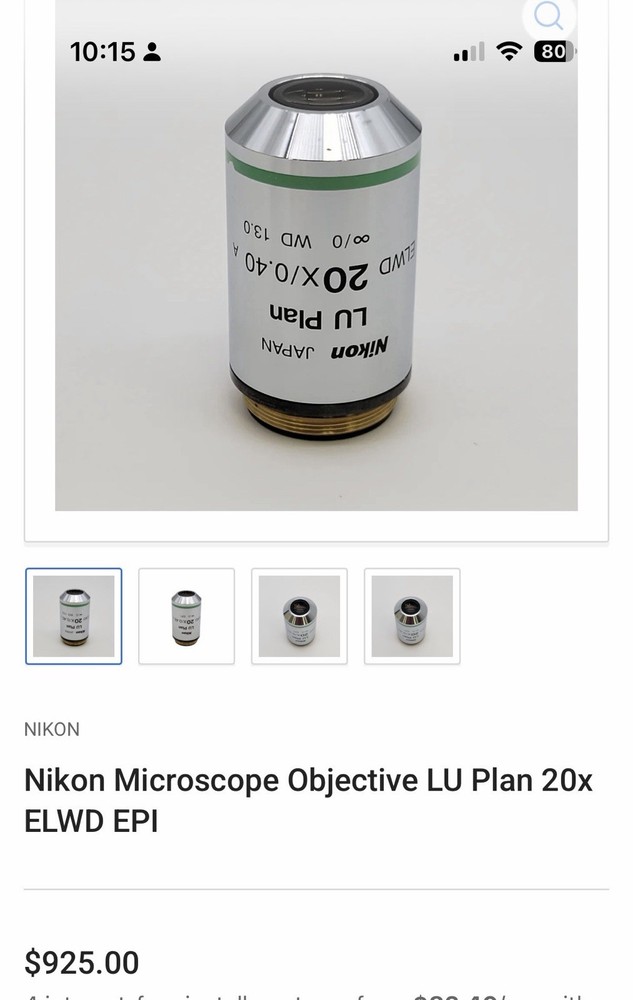 Nikon Microscope Objective LU Plan, ELWD 20x/0.40 A, ∞/0 WD/BD