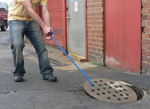 Manhole Cover Hook, 36" Solid Hex shape steel, Angled handle, Pointed tip, USA