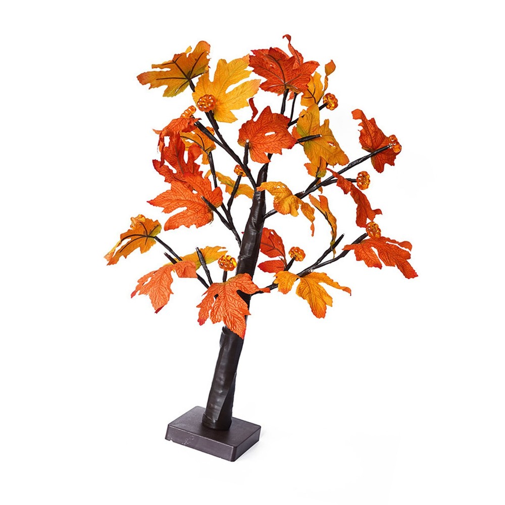 .24in Fall Maple Tree With 24 LEDs Timer Pumpkin Decoration Removable Base Soft