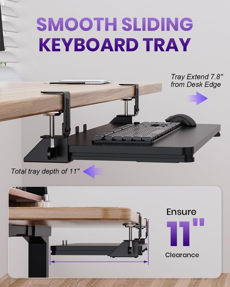 Ergonomic Mouse & Keyboard Tray Under Desk Pull Out with Adjustable C-clamp 2...