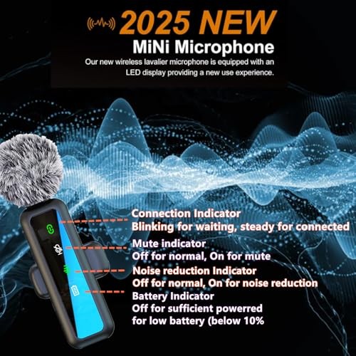 Wireless Lavalier Microphone for iPhone - iPad, Android Phone Computer, black