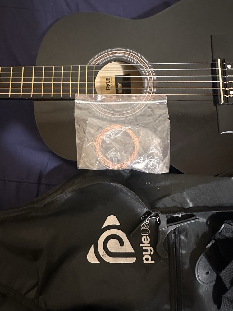 Pyle PGAKT30B Classical Guitar Black 6 String w/Gig Bag & Spare Strings