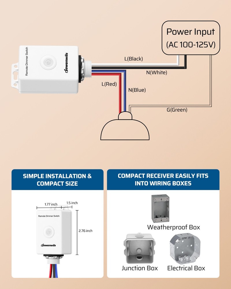 DEWENWILS Wireless Dimmer Switch Kit, Single Pole Outdoor Wireless Light Switch