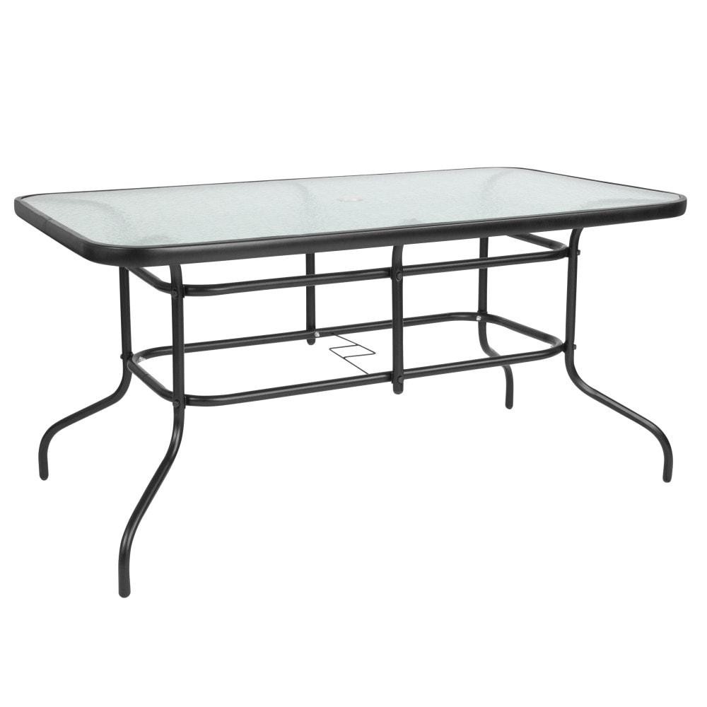Rectangular Glass Metal Patio Table With Umbrella Hole
