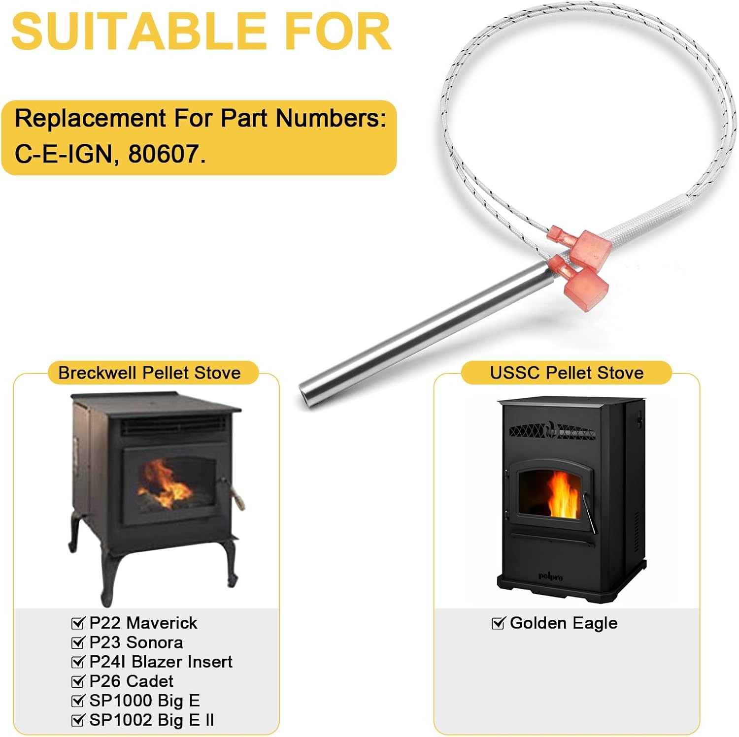 For USSC, Ashley, & King Pellet Stove Igniter Starter, 80607 | 80619 | 80481 New