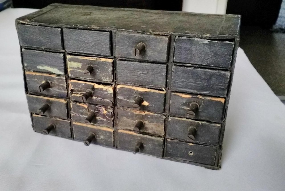 WW2 POW SCRATCH BUILT BANK OF DRAWERS 1948