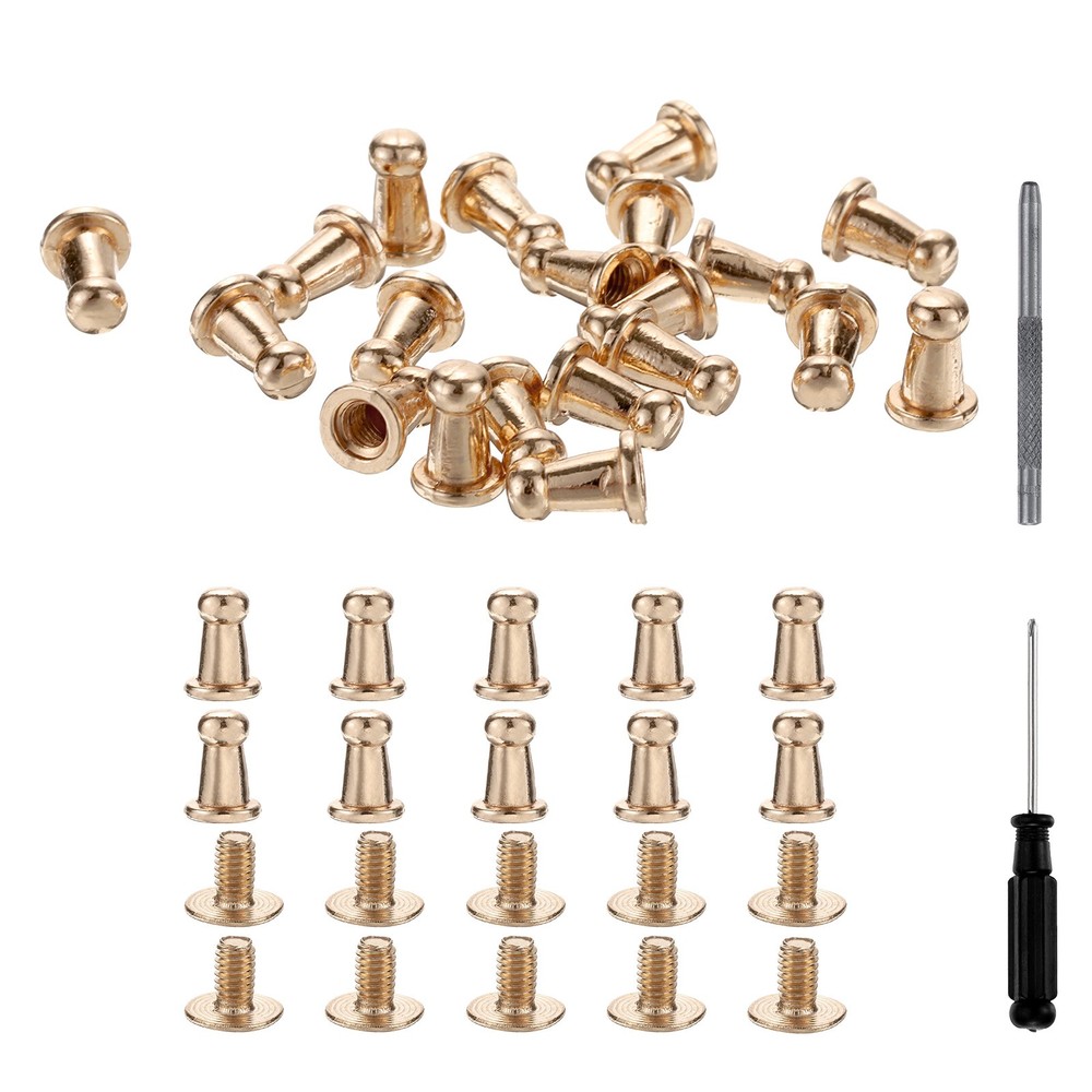 30 Pcs Round Head Button Studs  4mm Leather Punch Screwdriver, Gold