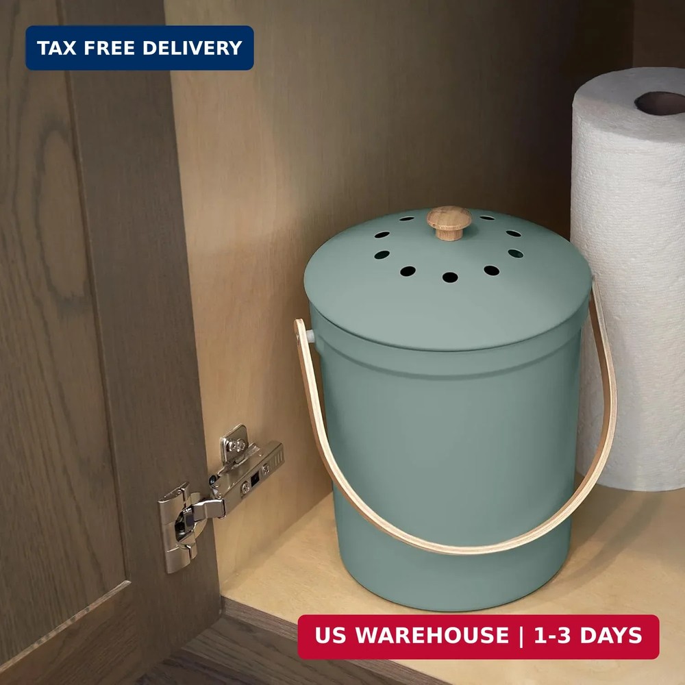Kitchen Compost Bin 1.1 Gallon Odorless Countertop Composter Lid Rust