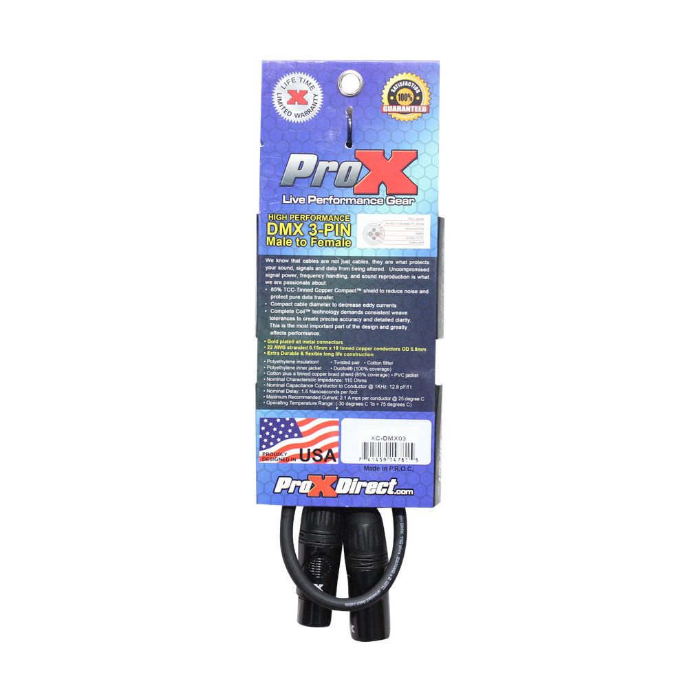 10 ProX 3 Pin 3 ft DMX High Performance Lighting Cable - Data Cable