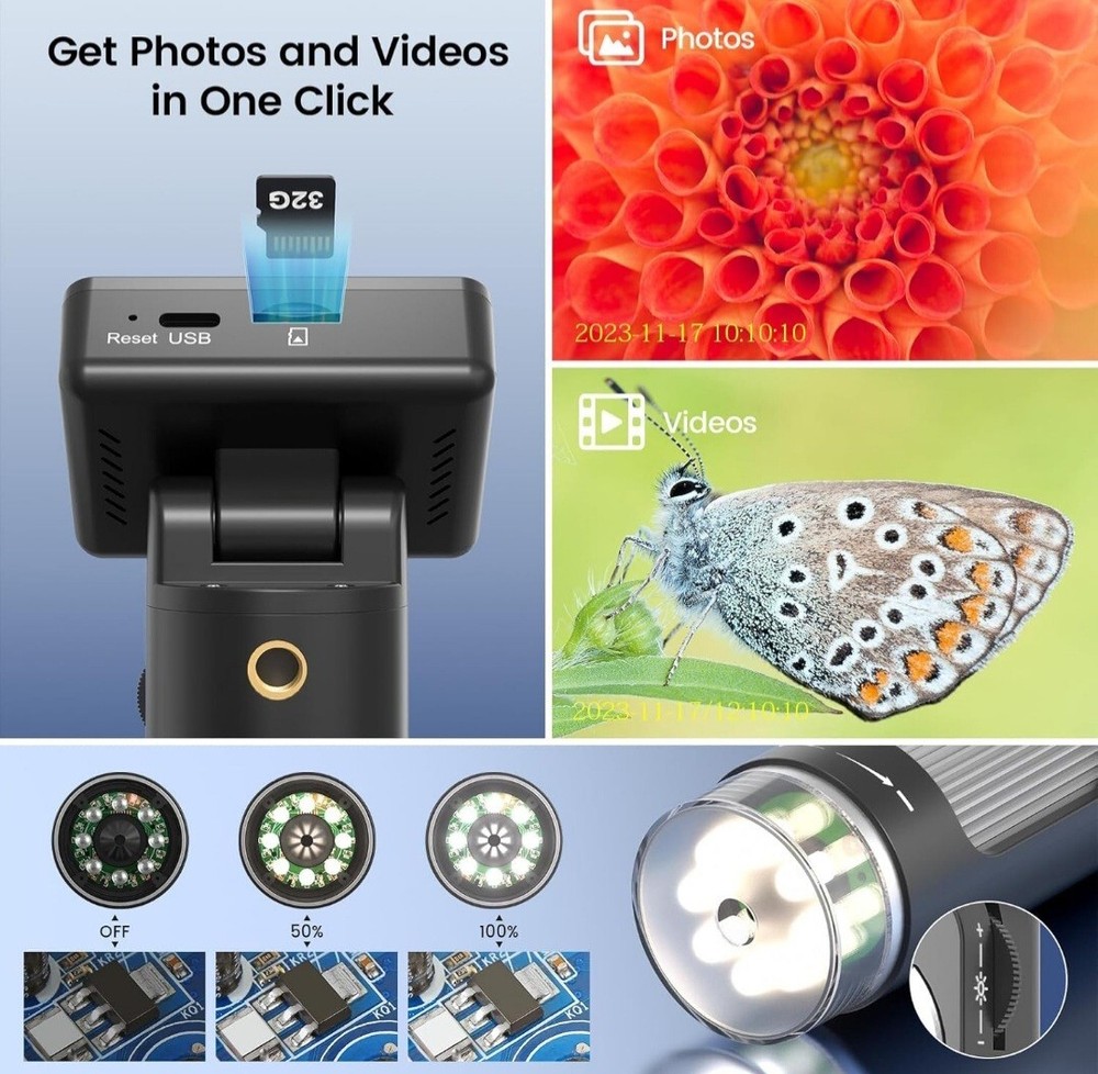 Linkmicro Portable Handheld Digital Microscope w/ 2 inch Screen, 32G SD Card