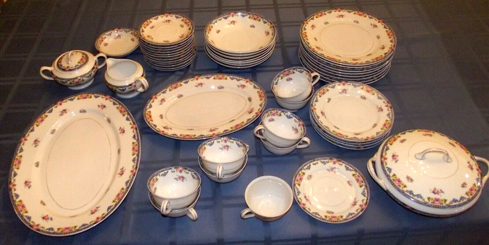 46 Piece Chateau Czechoslovakia Porcelain Transferware Dinner Set 100 Yrs Old B